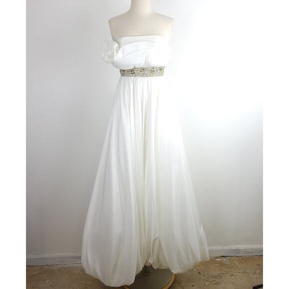 Sherri Hill White Bubble Hum Strapless Prom Wedding Gown Rhinestone Waist Sz 6 - Picture 1 of 16